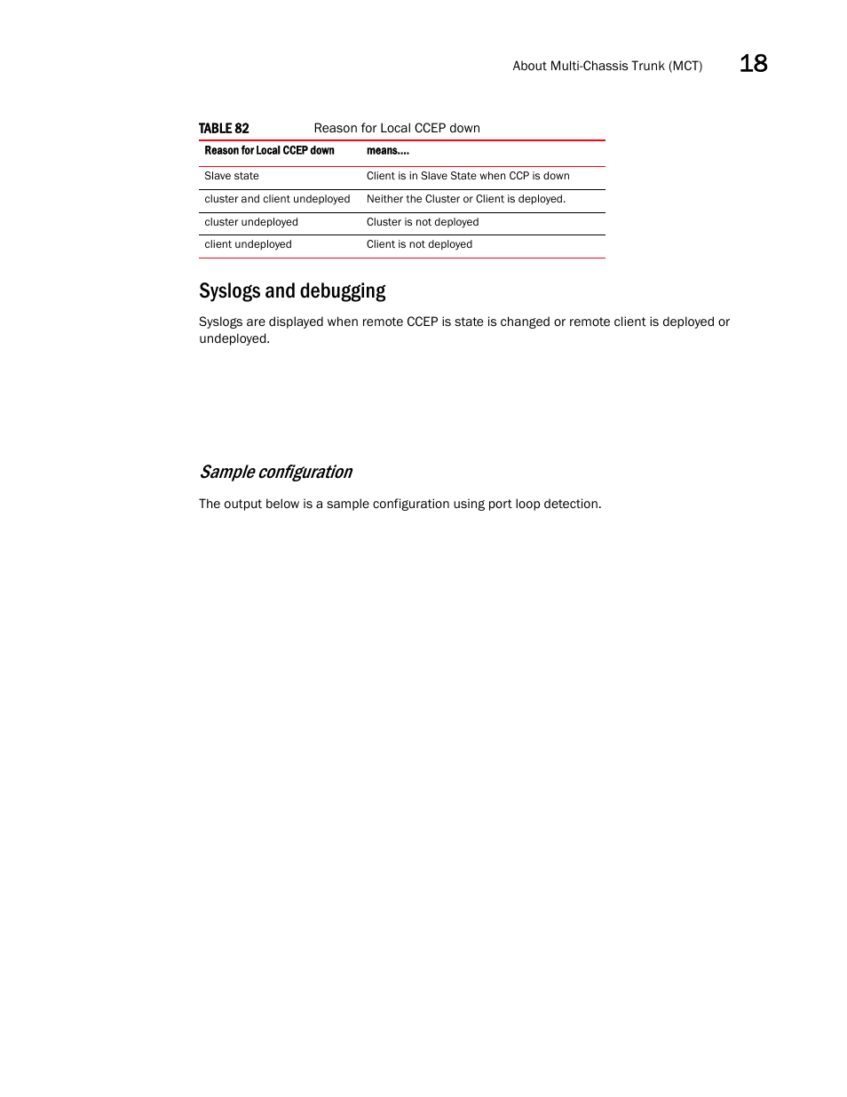 Syslogs and debugging, Sample configuration | Brocade Multi-Service IronWare Switching Configuration Guide (Supporting R05.6.00) User Manual | Page 659 / 984