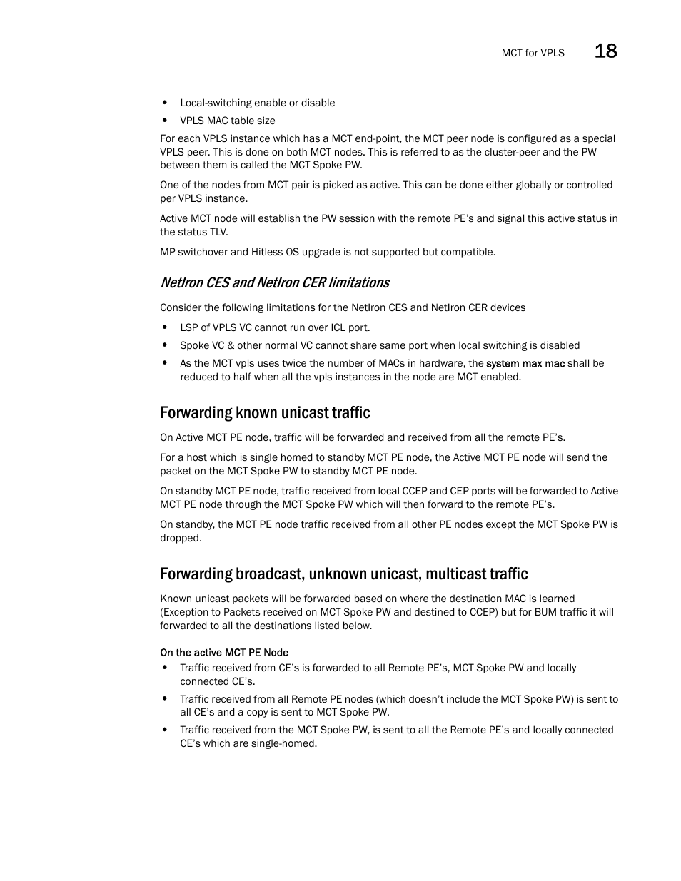 Forwarding known unicast traffic, Netiron ces and netiron cer limitations | Brocade Multi-Service IronWare Switching Configuration Guide (Supporting R05.6.00) User Manual | Page 703 / 984