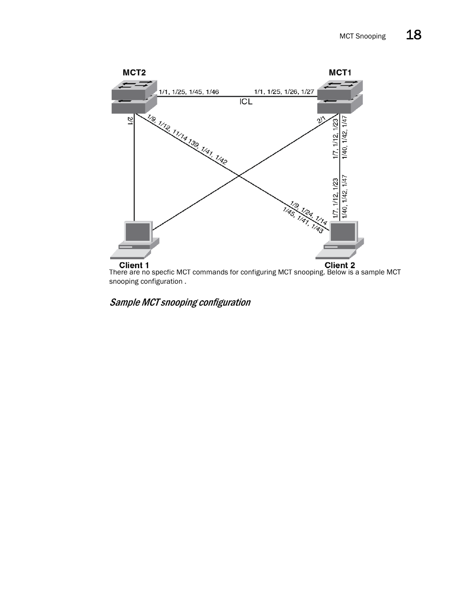 Sample mct snooping configuration | Brocade Multi-Service IronWare Switching Configuration Guide (Supporting R05.6.00) User Manual | Page 717 / 984