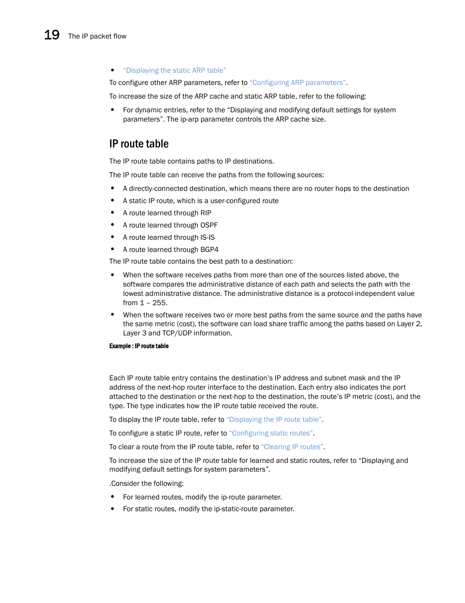 Ip route table | Brocade Multi-Service IronWare Switching Configuration Guide (Supporting R05.6.00) User Manual | Page 734 / 984