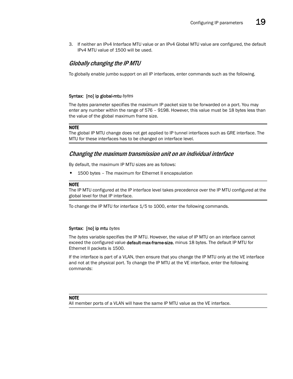 Globally changing the ip mtu | Brocade Multi-Service IronWare Switching Configuration Guide (Supporting R05.6.00) User Manual | Page 773 / 984