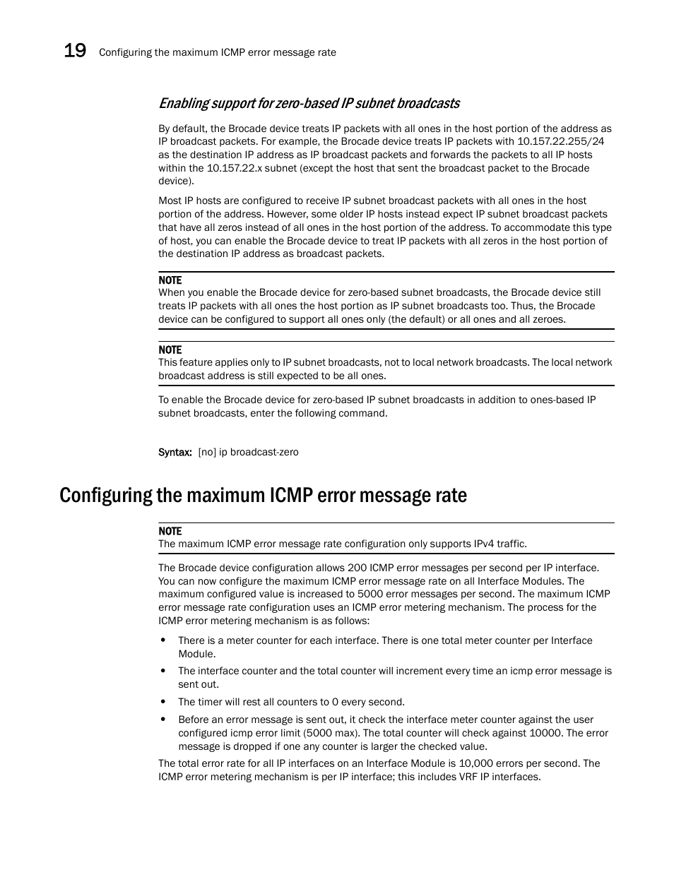 Configuring the maximum icmp error message rate | Brocade Multi-Service IronWare Switching Configuration Guide (Supporting R05.6.00) User Manual | Page 810 / 984