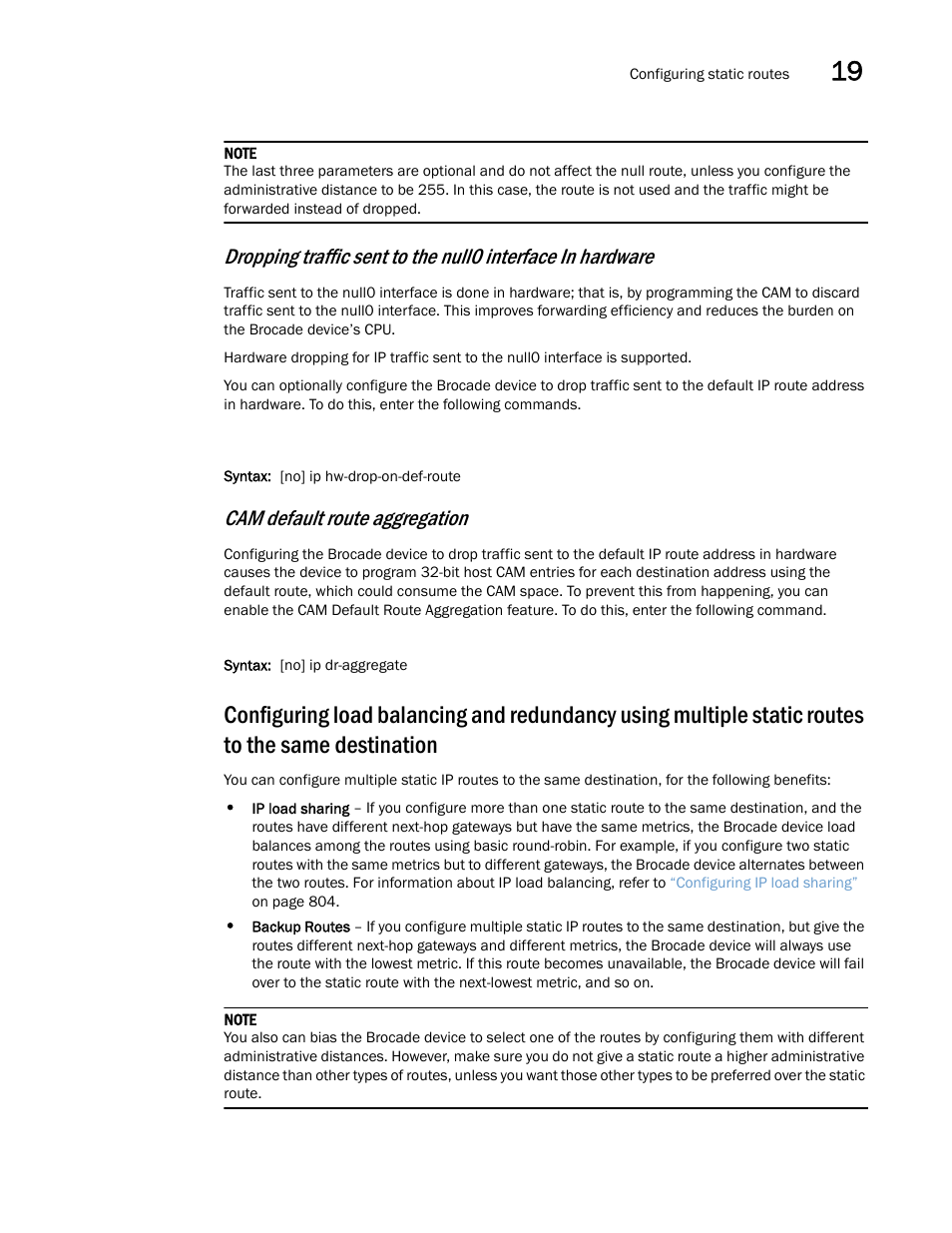 Cam default route aggregation | Brocade Multi-Service IronWare Switching Configuration Guide (Supporting R05.6.00) User Manual | Page 821 / 984