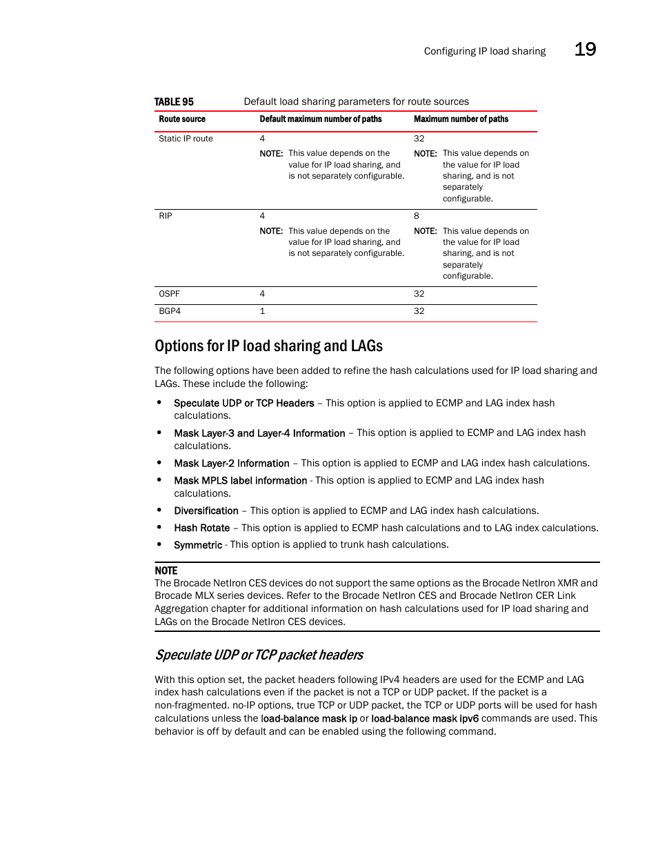 Options for ip load sharing and lags, Speculate udp or tcp packet headers | Brocade Multi-Service IronWare Switching Configuration Guide (Supporting R05.6.00) User Manual | Page 837 / 984