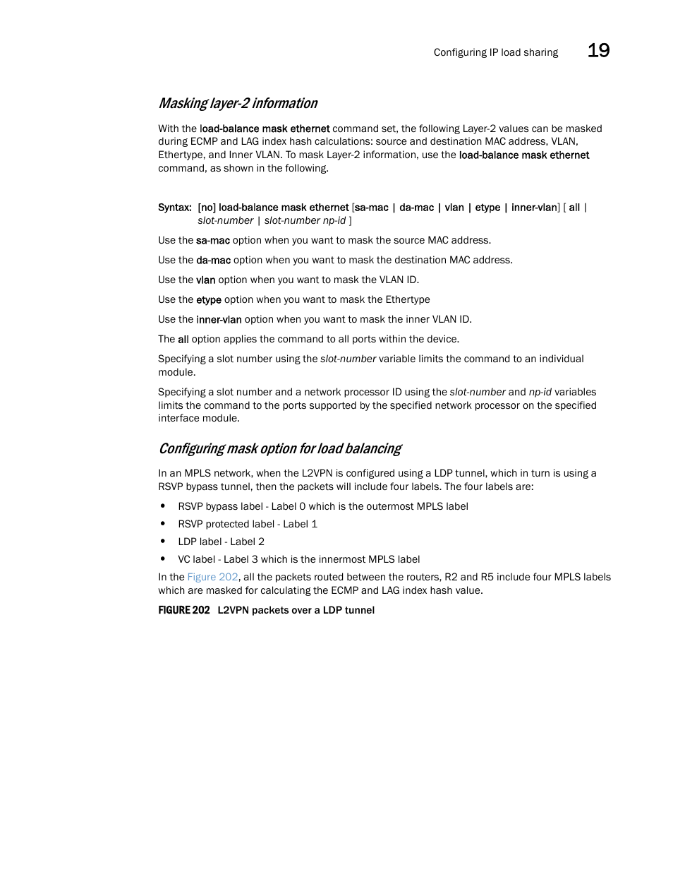 Masking layer-2 information, Configuring mask option for load balancing | Brocade Multi-Service IronWare Switching Configuration Guide (Supporting R05.6.00) User Manual | Page 839 / 984