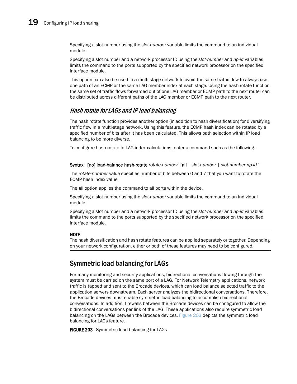 Symmetric load balancing for lags, Hash rotate for lags and ip load balancing | Brocade Multi-Service IronWare Switching Configuration Guide (Supporting R05.6.00) User Manual | Page 842 / 984