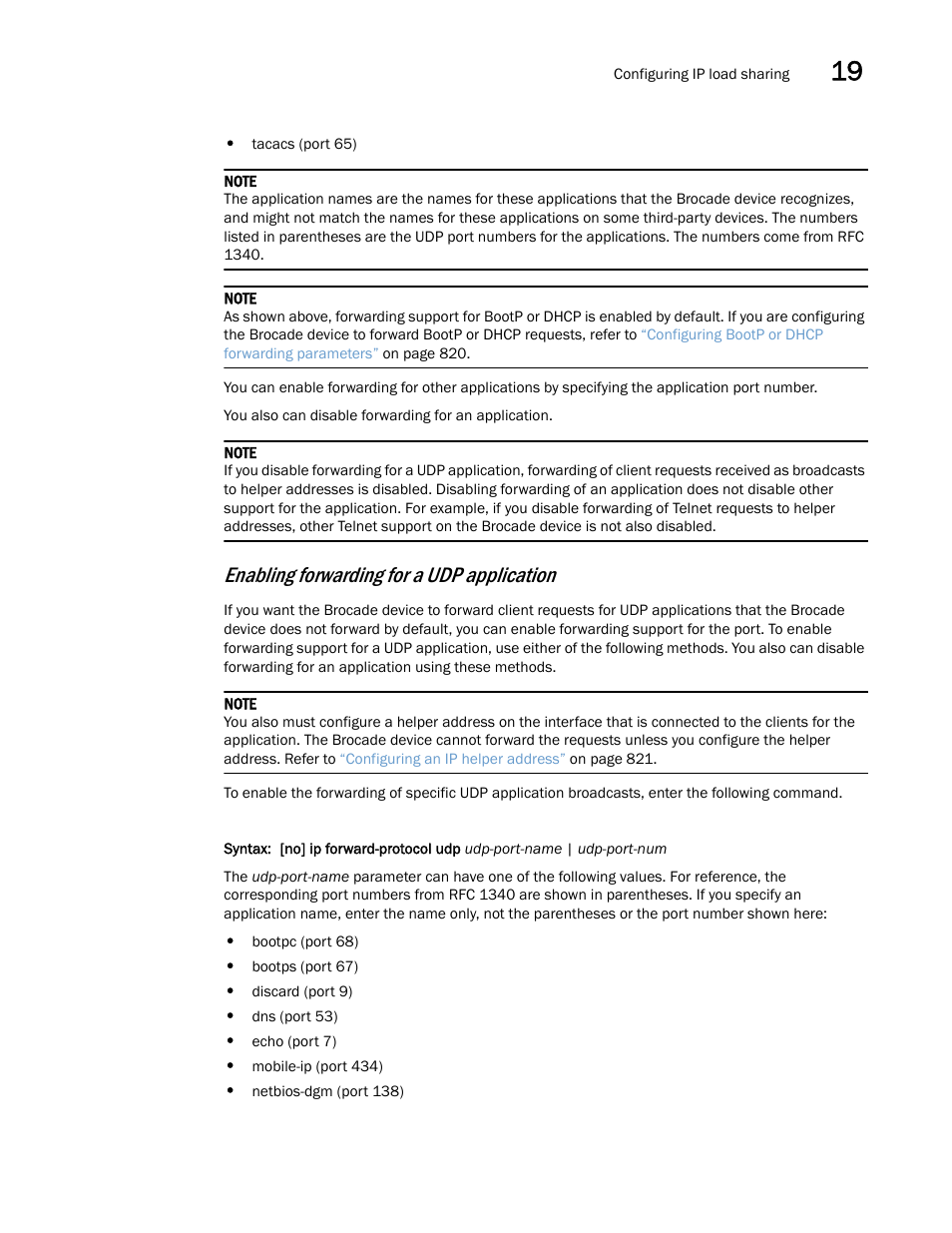 Enabling forwarding for a udp application | Brocade Multi-Service IronWare Switching Configuration Guide (Supporting R05.6.00) User Manual | Page 849 / 984