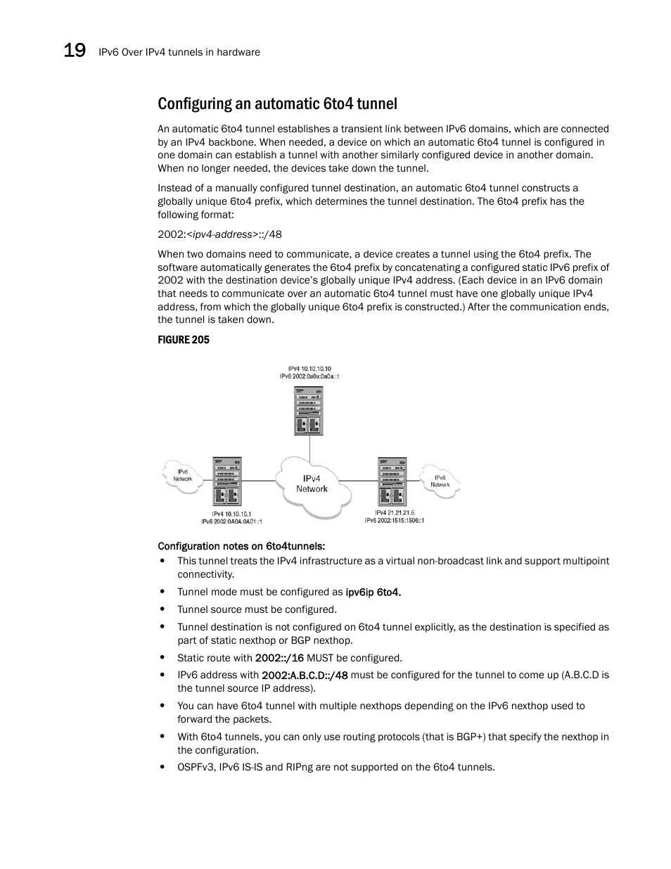 Configuring an automatic 6to4 tunnel | Brocade Multi-Service IronWare Switching Configuration Guide (Supporting R05.6.00) User Manual | Page 856 / 984