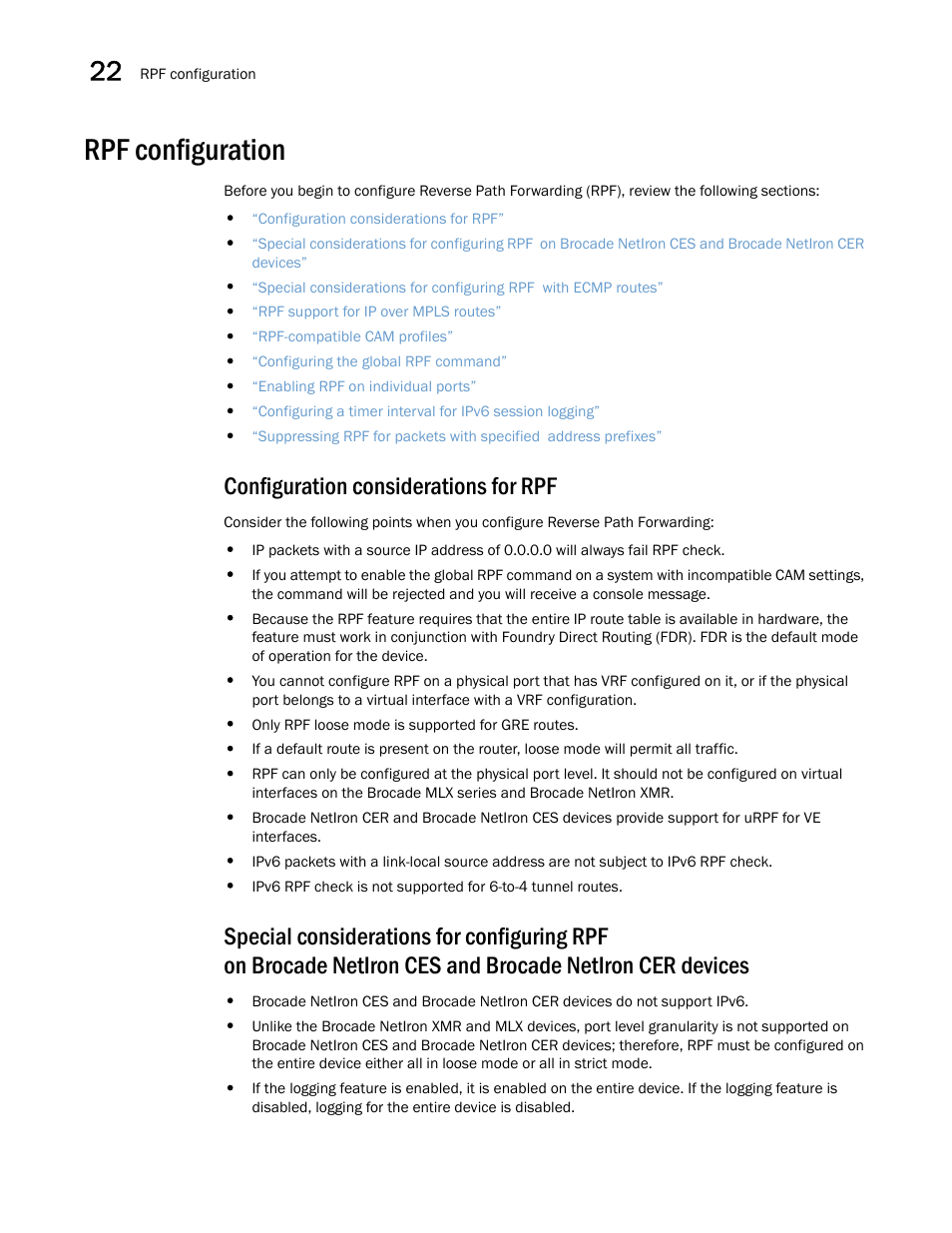 Rpf configuration, Configuration considerations for rpf | Brocade Multi-Service IronWare Switching Configuration Guide (Supporting R05.6.00) User Manual | Page 908 / 984