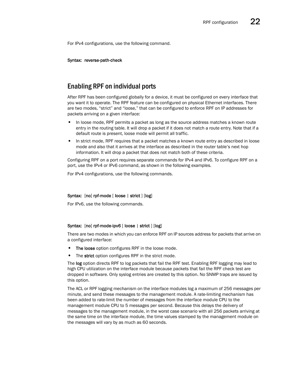 Enabling rpf on individual ports | Brocade Multi-Service IronWare Switching Configuration Guide (Supporting R05.6.00) User Manual | Page 911 / 984