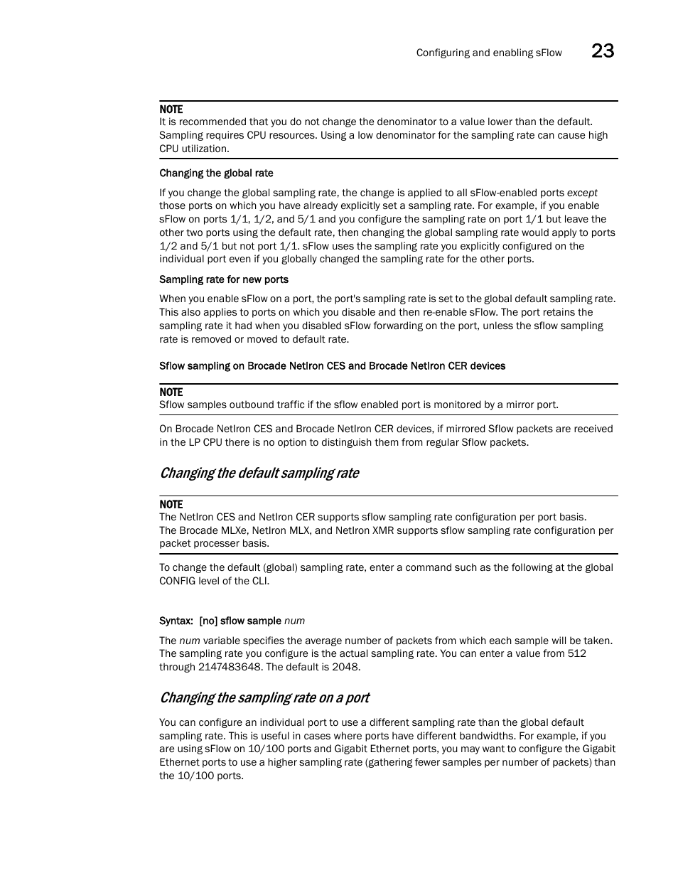 Changing the default sampling rate, Changing the sampling rate on a port | Brocade Multi-Service IronWare Switching Configuration Guide (Supporting R05.6.00) User Manual | Page 925 / 984