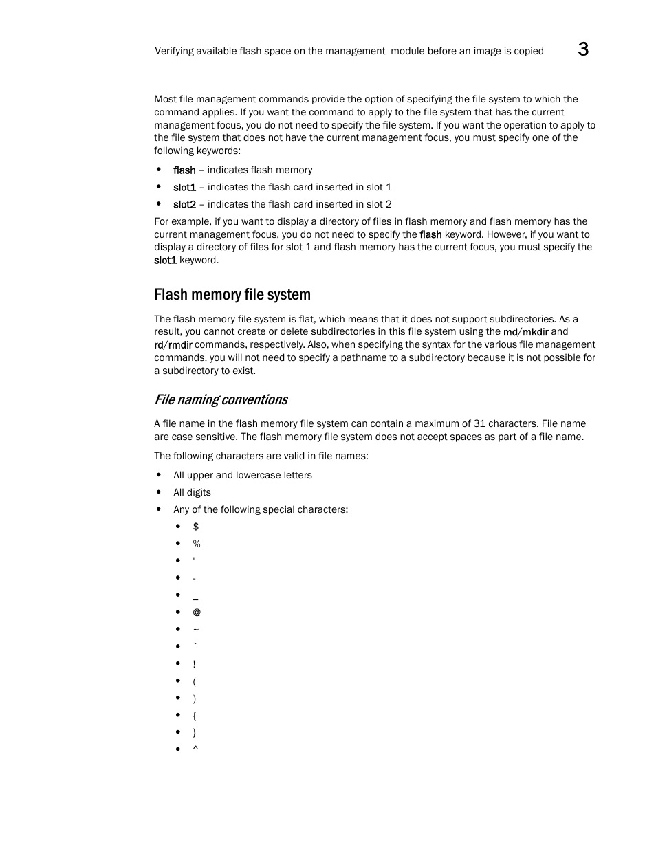 Flash memory file system, File naming conventions | Brocade Multi-Service IronWare Switching Configuration Guide (Supporting R05.6.00) User Manual | Page 93 / 984