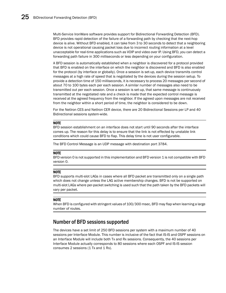 Number of bfd sessions supported | Brocade Multi-Service IronWare Switching Configuration Guide (Supporting R05.6.00) User Manual | Page 944 / 984