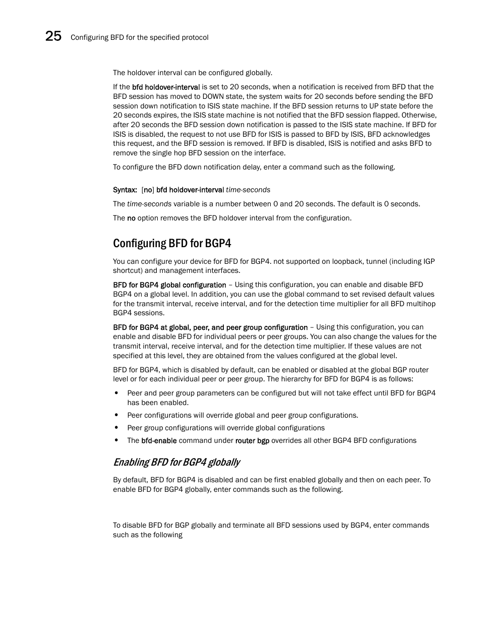 Configuring bfd for bgp4, Enabling bfd for bgp4 globally | Brocade Multi-Service IronWare Switching Configuration Guide (Supporting R05.6.00) User Manual | Page 954 / 984