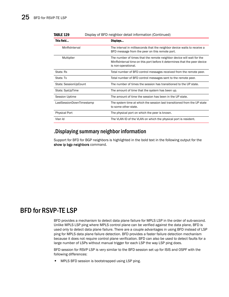 Displaying summary neighbor information, Bfd for rsvp-te lsp | Brocade Multi-Service IronWare Switching Configuration Guide (Supporting R05.6.00) User Manual | Page 962 / 984