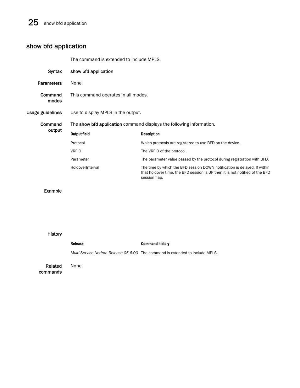 Show bfd application | Brocade Multi-Service IronWare Switching Configuration Guide (Supporting R05.6.00) User Manual | Page 968 / 984