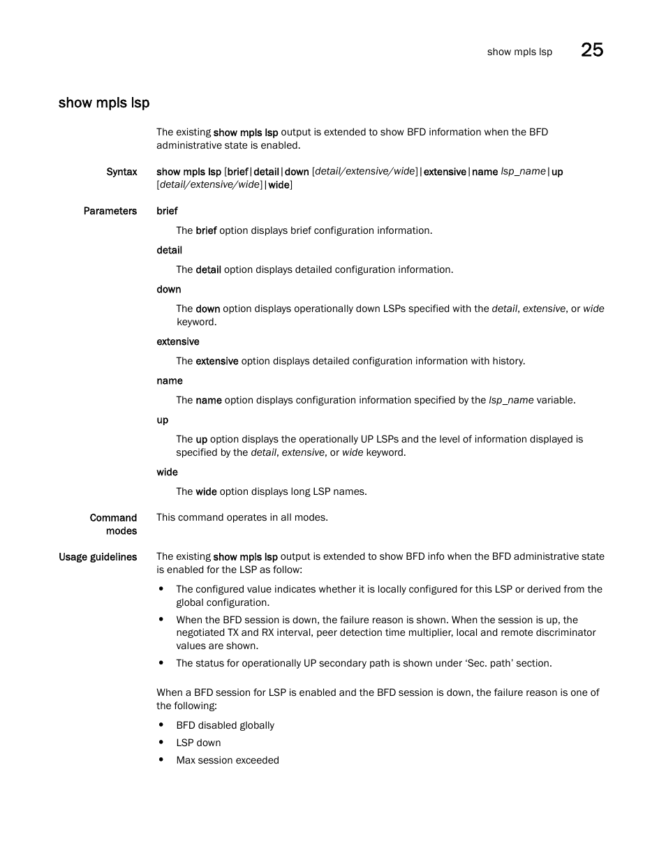 Show mpls lsp | Brocade Multi-Service IronWare Switching Configuration Guide (Supporting R05.6.00) User Manual | Page 971 / 984