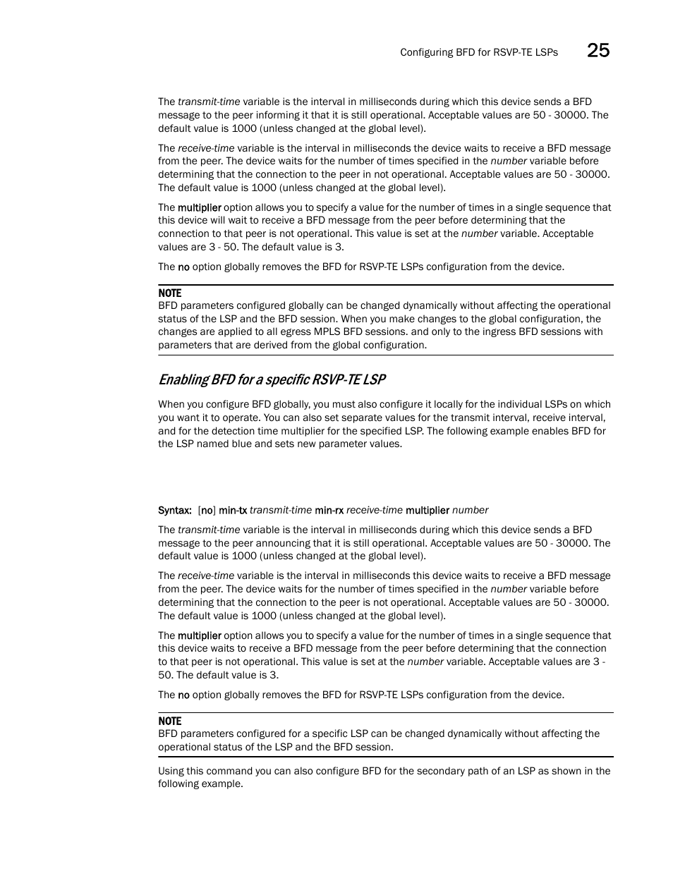 Enabling bfd for a specific rsvp-te lsp | Brocade Multi-Service IronWare Switching Configuration Guide (Supporting R05.6.00) User Manual | Page 979 / 984