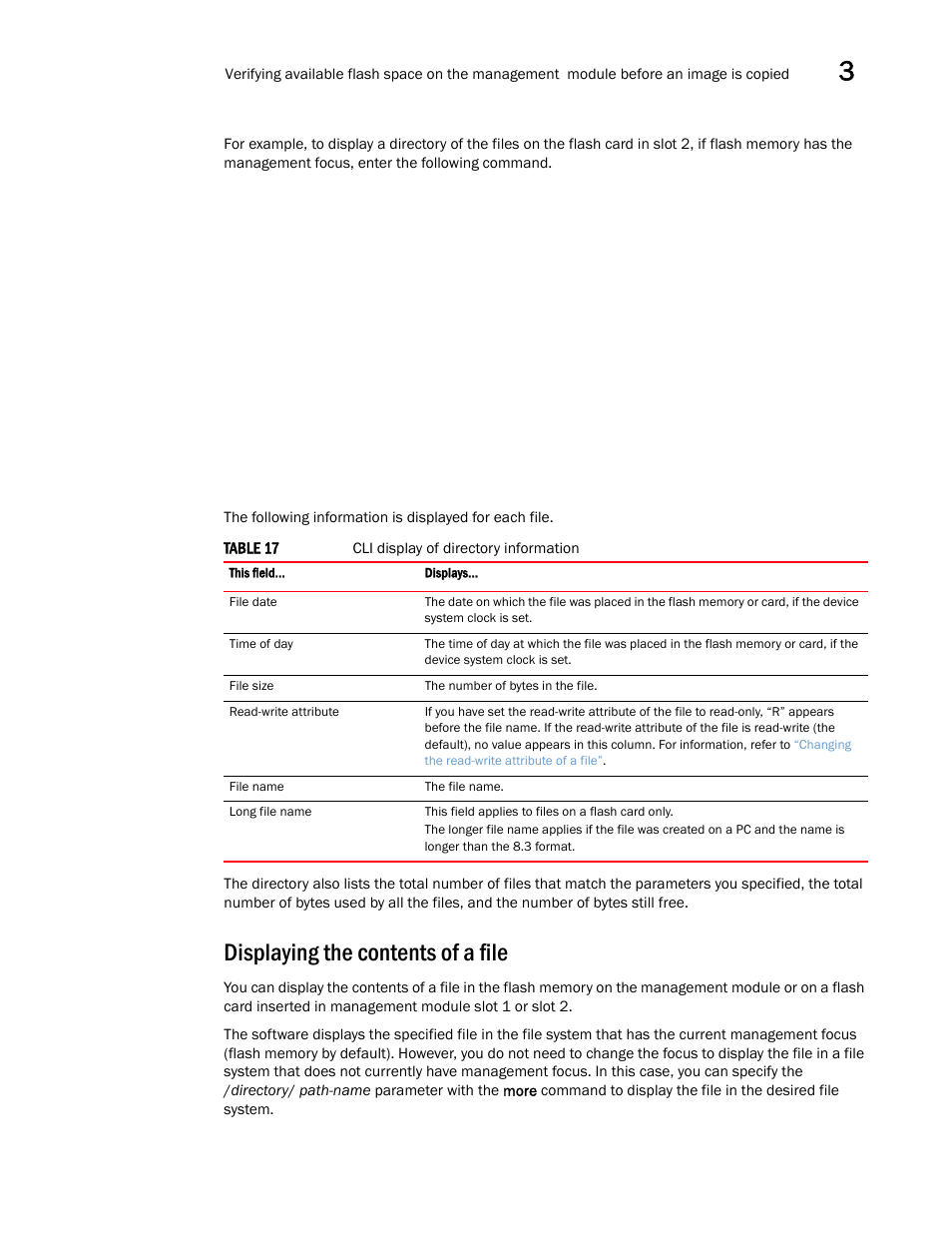 Displaying the contents of a file | Brocade Multi-Service IronWare Switching Configuration Guide (Supporting R05.6.00) User Manual | Page 99 / 984