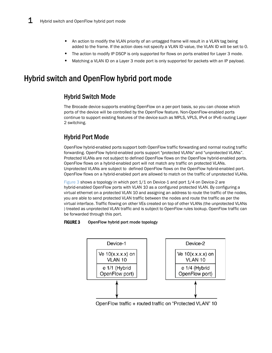 Hybrid switch and openflow hybrid port mode, Hybrid switch mode, Hybrid port mode | Hybrid switch mode hybrid port mode | Brocade Multi-Service IronWare Software Defined Networking (SDN) Configuration Guide (Supporting R05.6.00) User Manual | Page 18 / 44