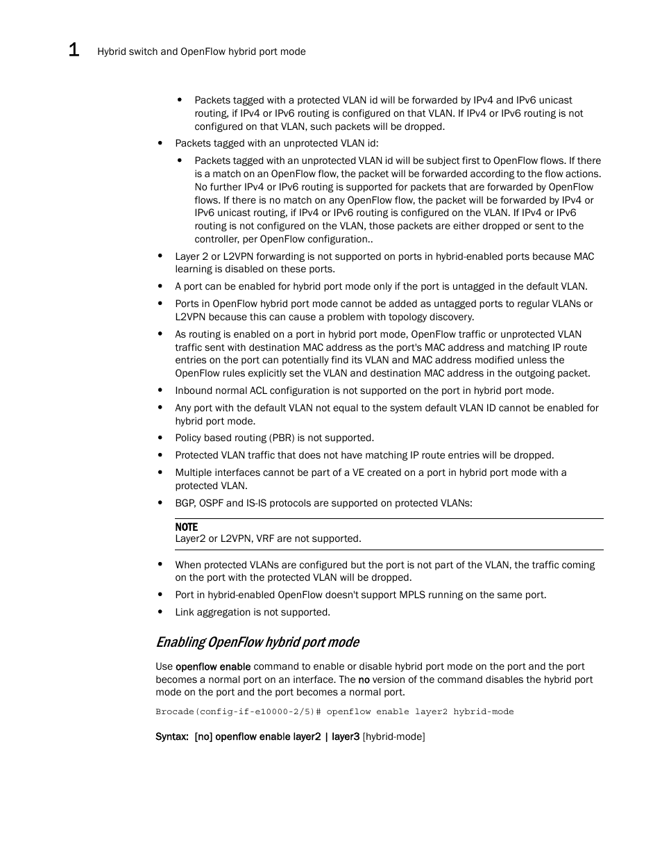 Enabling openflow hybrid port mode | Brocade Multi-Service IronWare Software Defined Networking (SDN) Configuration Guide (Supporting R05.6.00) User Manual | Page 20 / 44