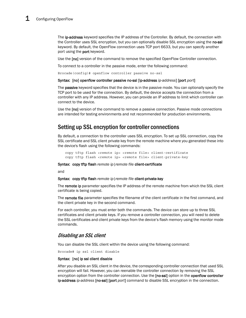 Disabling an ssl client | Brocade Multi-Service IronWare Software Defined Networking (SDN) Configuration Guide (Supporting R05.6.00) User Manual | Page 30 / 44