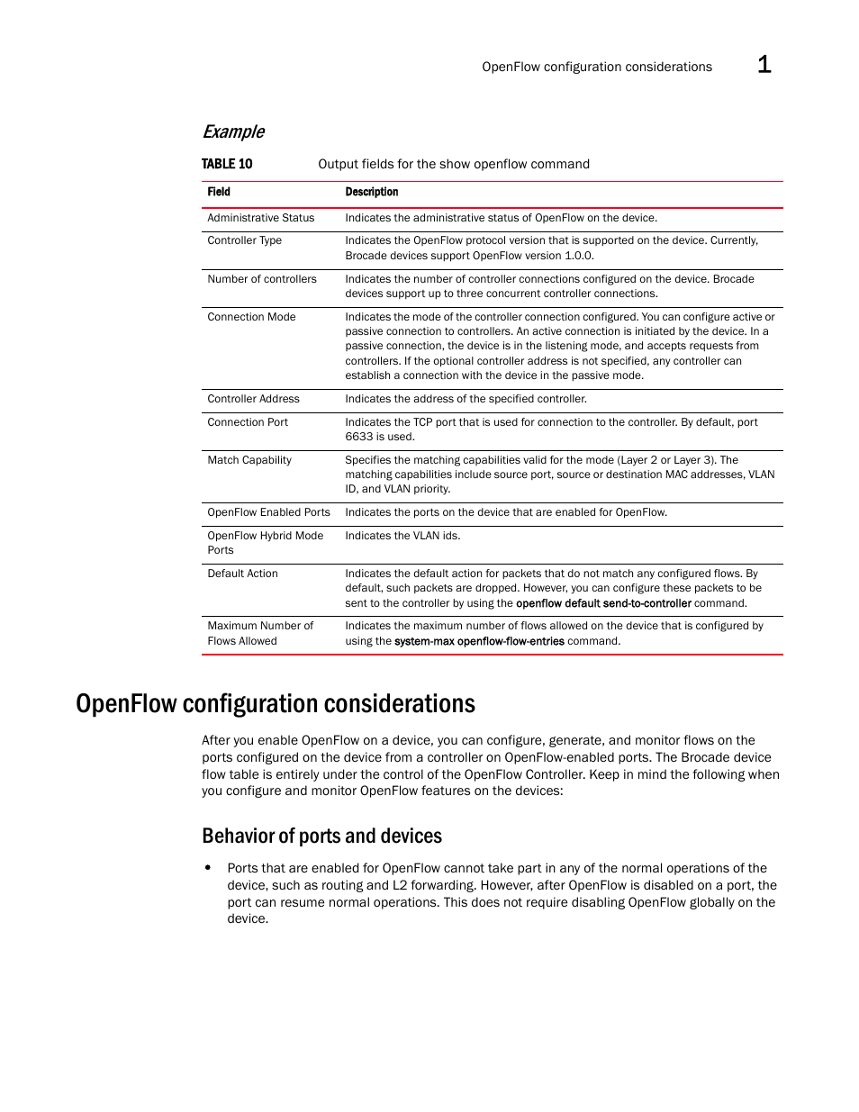 Openflow configuration considerations, Behavior of ports and devices, Example | Brocade Multi-Service IronWare Software Defined Networking (SDN) Configuration Guide (Supporting R05.6.00) User Manual | Page 39 / 44