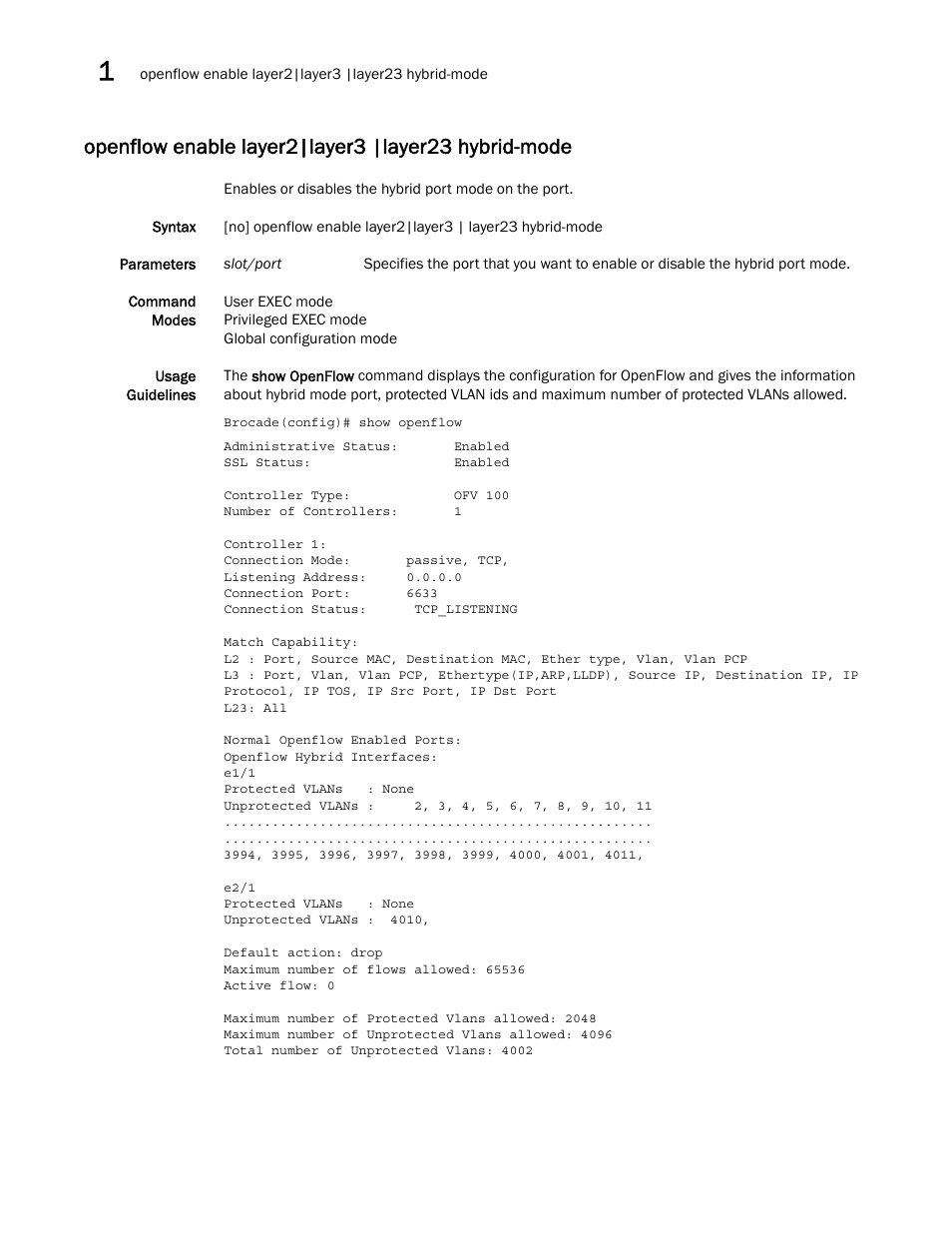 Openflow enable layer2|layer3 |layer23 hybrid-mode | Brocade Multi-Service IronWare Software Defined Networking (SDN) Configuration Guide (Supporting R05.6.00) User Manual | Page 42 / 44