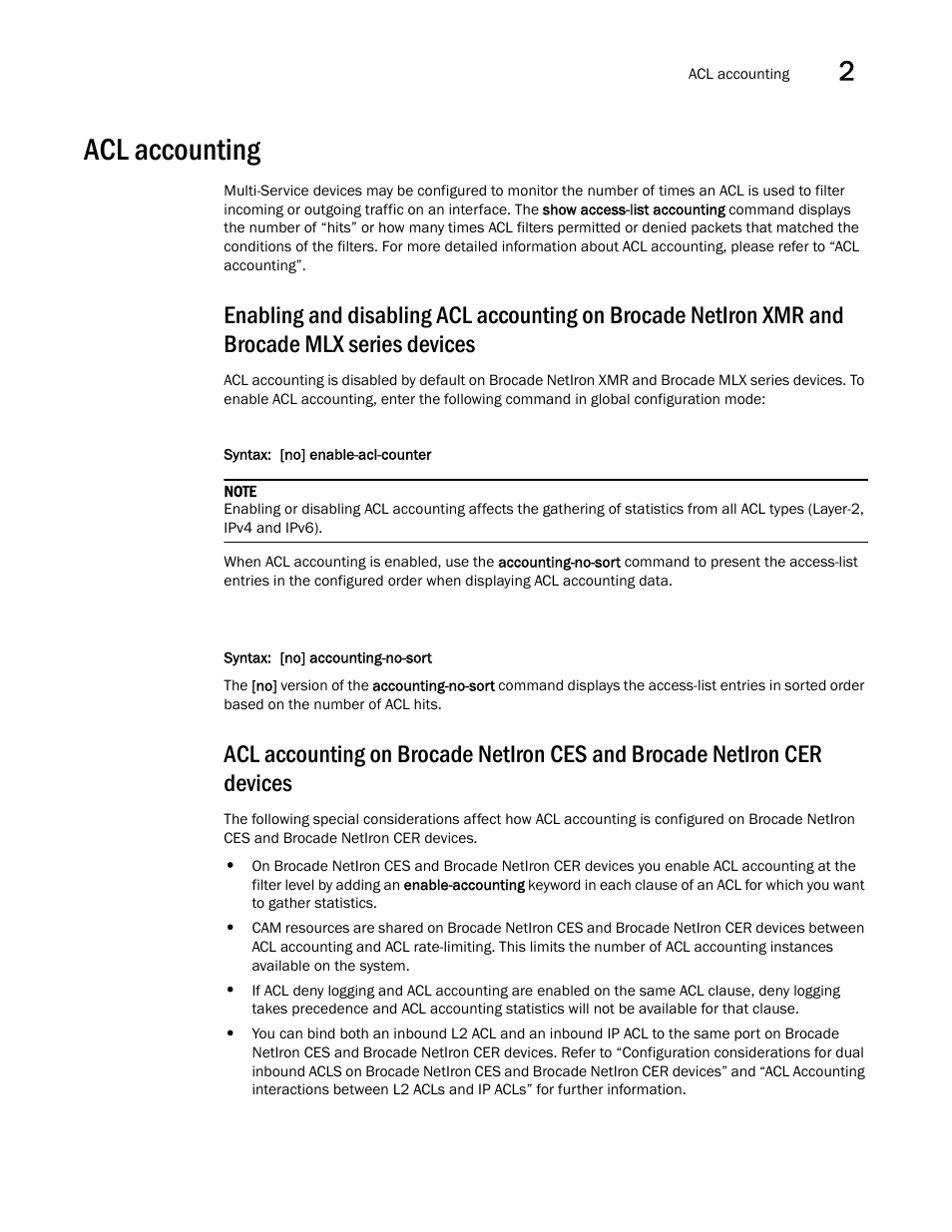 Acl accounting | Brocade Multi-Service IronWare Security Configuration Guide (Supporting R05.6.00) User Manual | Page 105 / 370