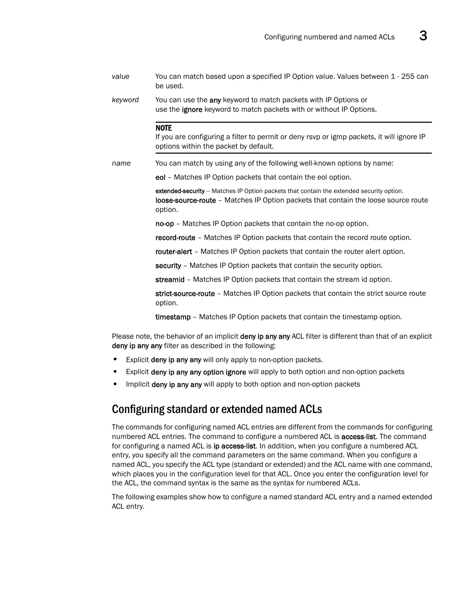 Configuring standard or extended named acls, Configuring standard or extended, Named acls | Brocade Multi-Service IronWare Security Configuration Guide (Supporting R05.6.00) User Manual | Page 133 / 370