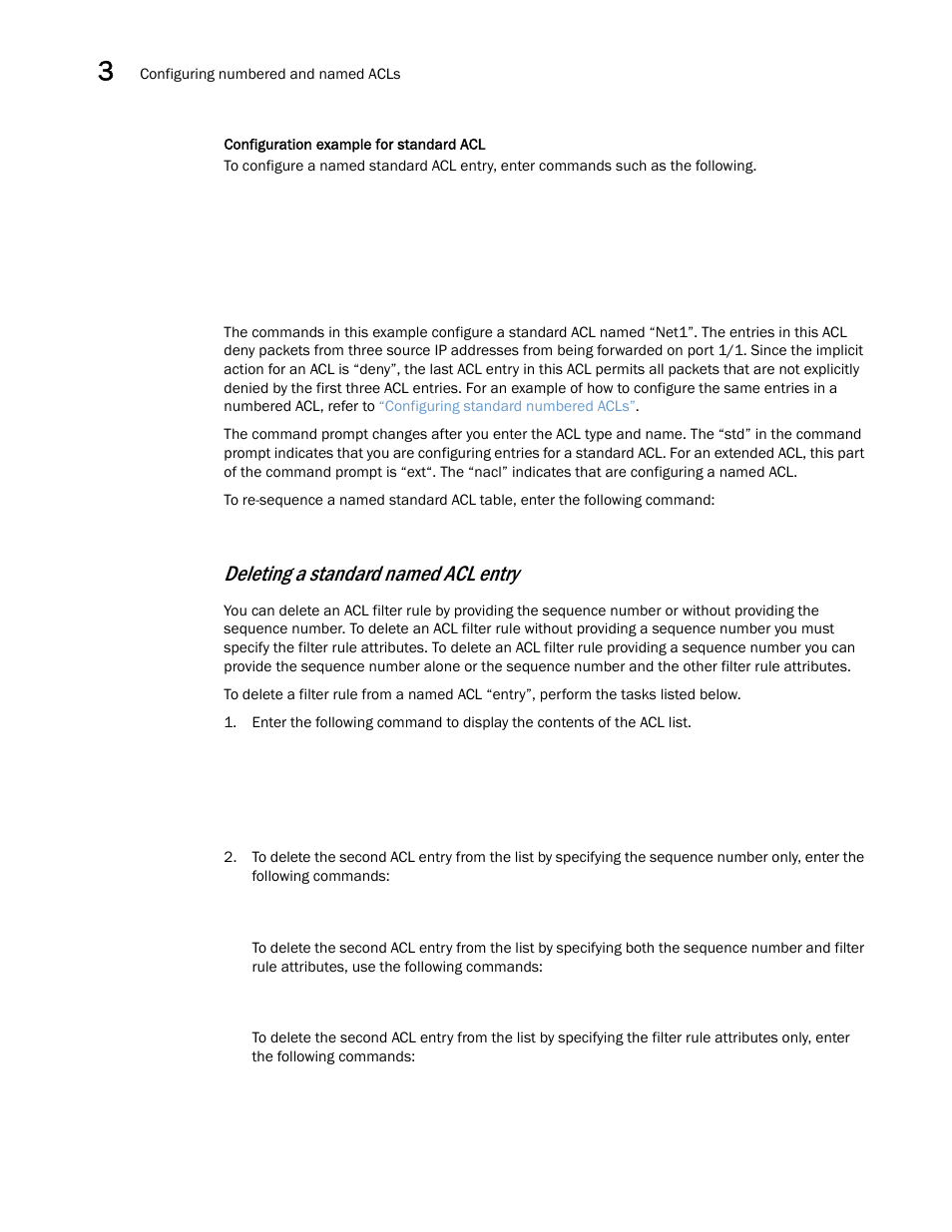 Deleting a standard named acl entry | Brocade Multi-Service IronWare Security Configuration Guide (Supporting R05.6.00) User Manual | Page 134 / 370