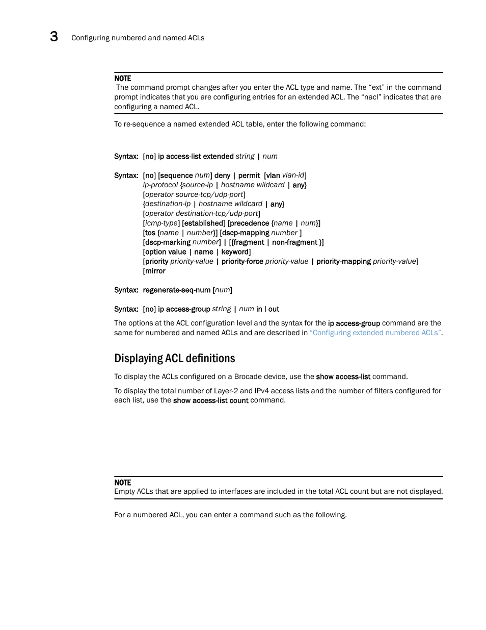 Displaying acl definitions | Brocade Multi-Service IronWare Security Configuration Guide (Supporting R05.6.00) User Manual | Page 136 / 370