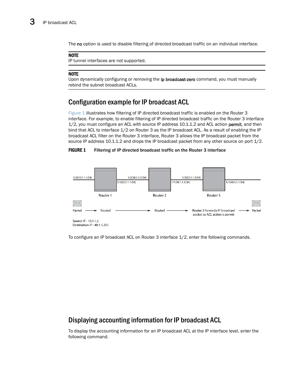 Configuration example for ip broadcast acl | Brocade Multi-Service IronWare Security Configuration Guide (Supporting R05.6.00) User Manual | Page 160 / 370