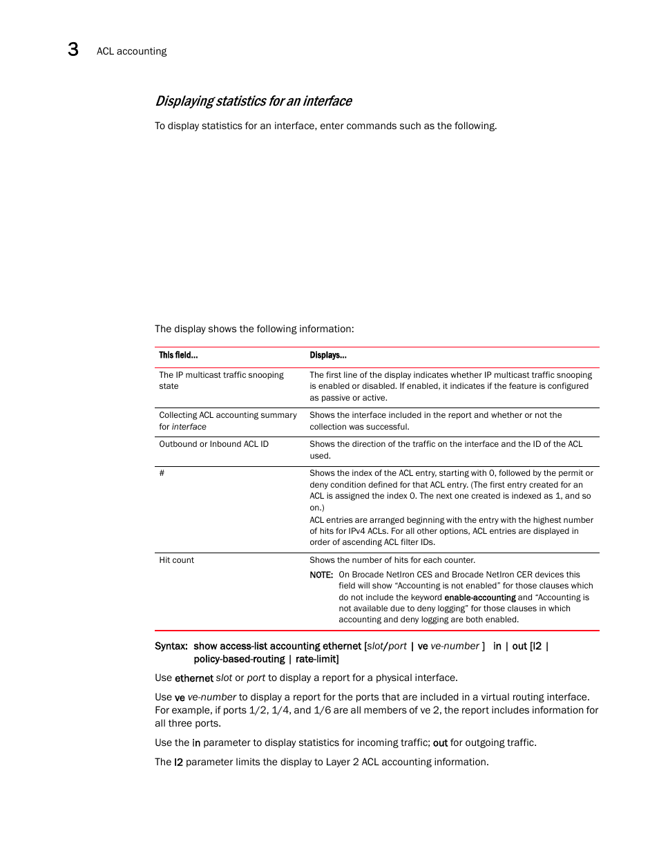 Displaying statistics for an interface | Brocade Multi-Service IronWare Security Configuration Guide (Supporting R05.6.00) User Manual | Page 178 / 370