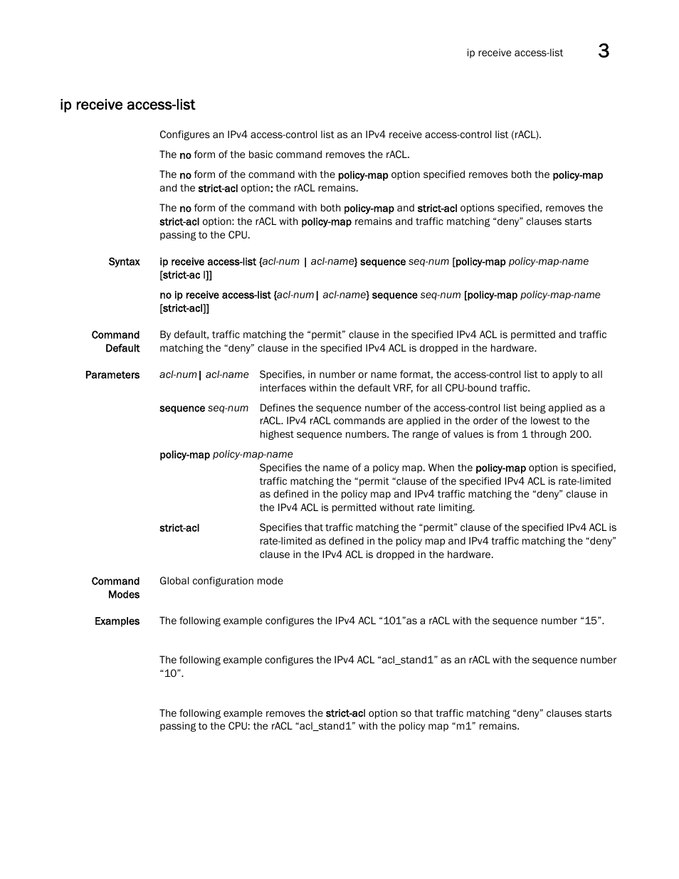 Ip receive access-list | Brocade Multi-Service IronWare Security Configuration Guide (Supporting R05.6.00) User Manual | Page 181 / 370