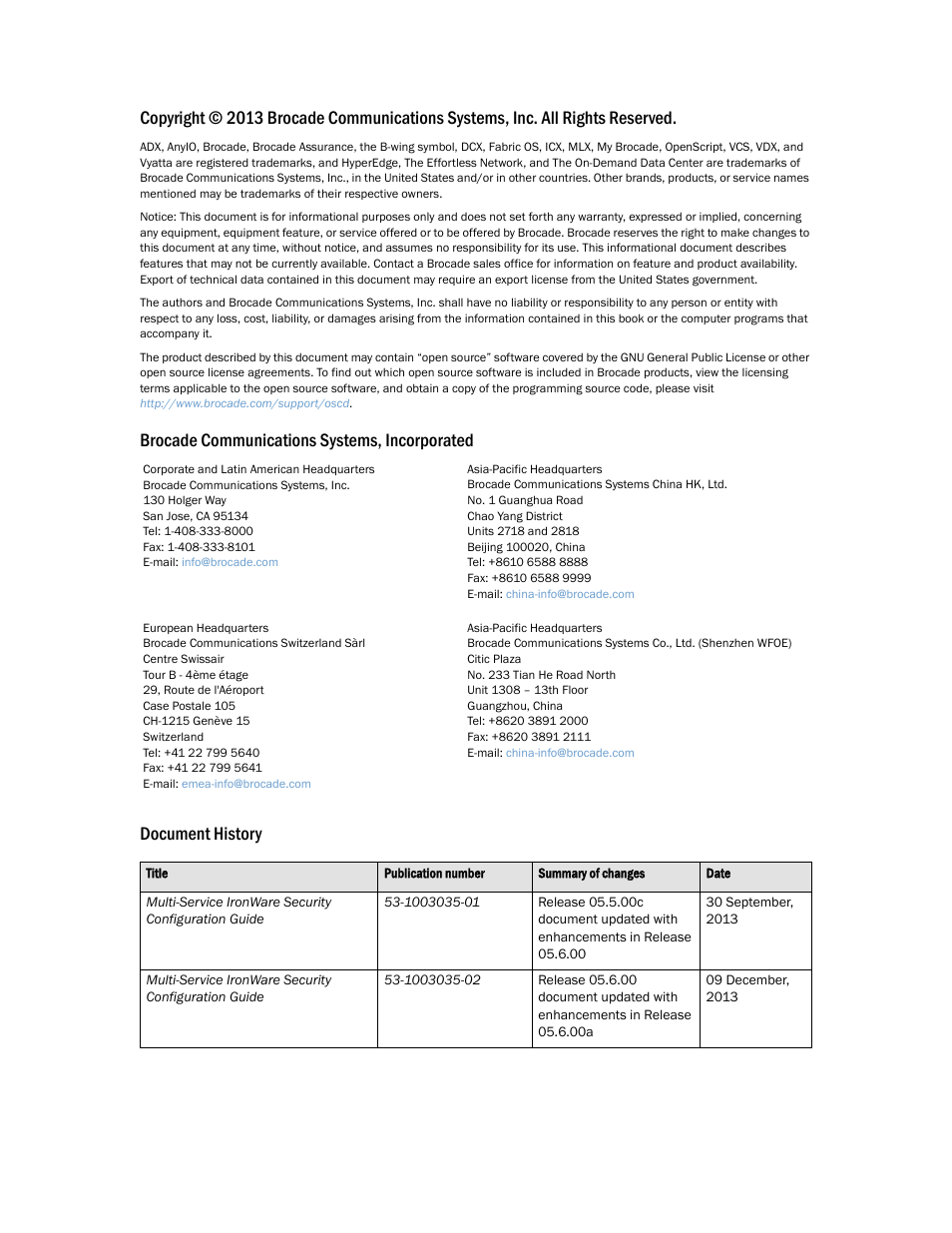 Brocade Multi-Service IronWare Security Configuration Guide (Supporting R05.6.00) User Manual | Page 2 / 370