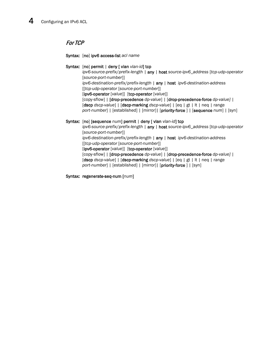 For tcp | Brocade Multi-Service IronWare Security Configuration Guide (Supporting R05.6.00) User Manual | Page 206 / 370