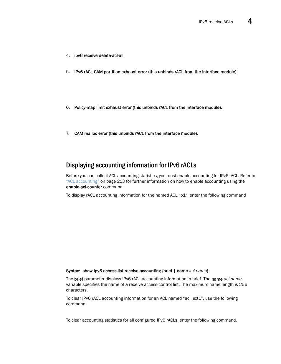 Displaying accounting information for ipv6 racls | Brocade Multi-Service IronWare Security Configuration Guide (Supporting R05.6.00) User Manual | Page 243 / 370