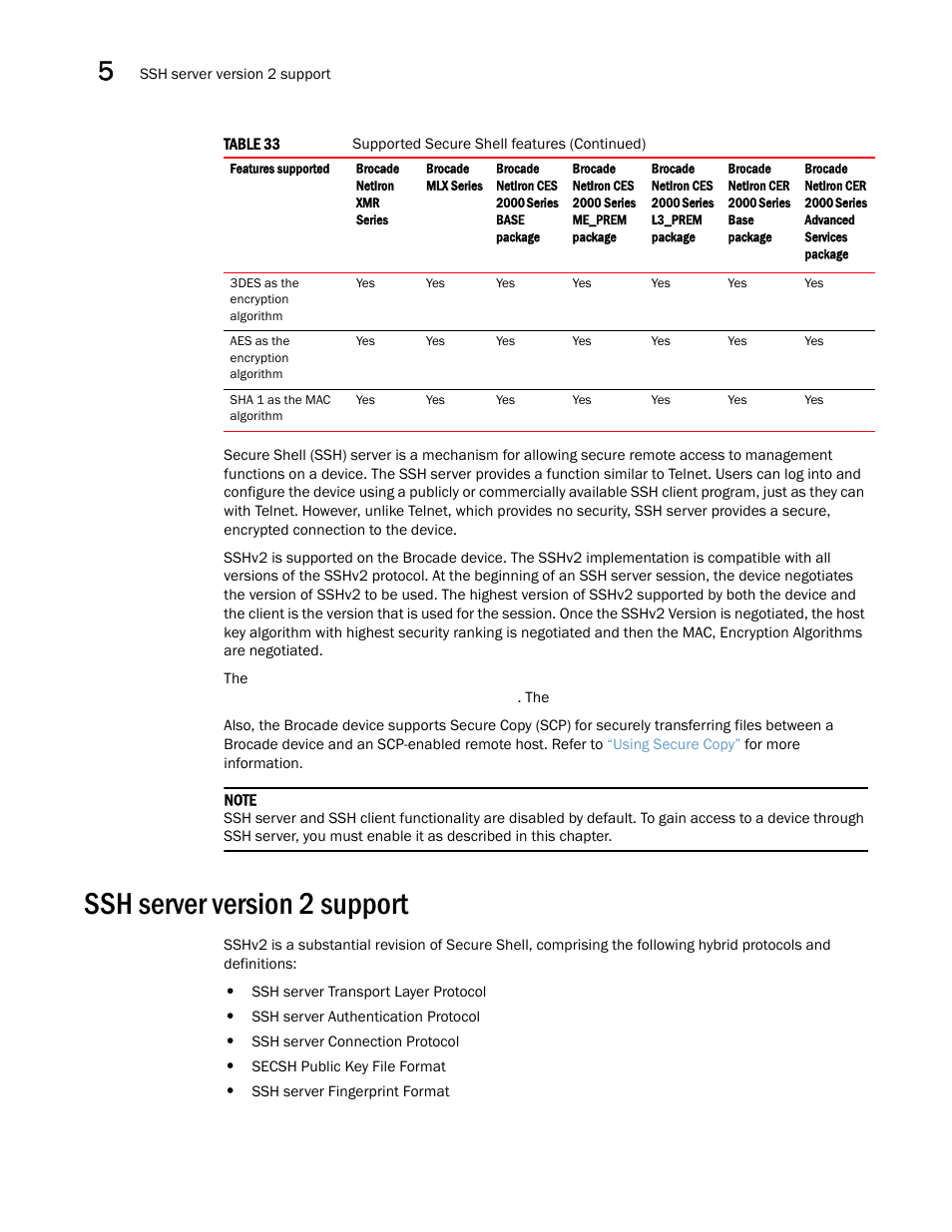 Ssh server version 2 support | Brocade Multi-Service IronWare Security Configuration Guide (Supporting R05.6.00) User Manual | Page 256 / 370