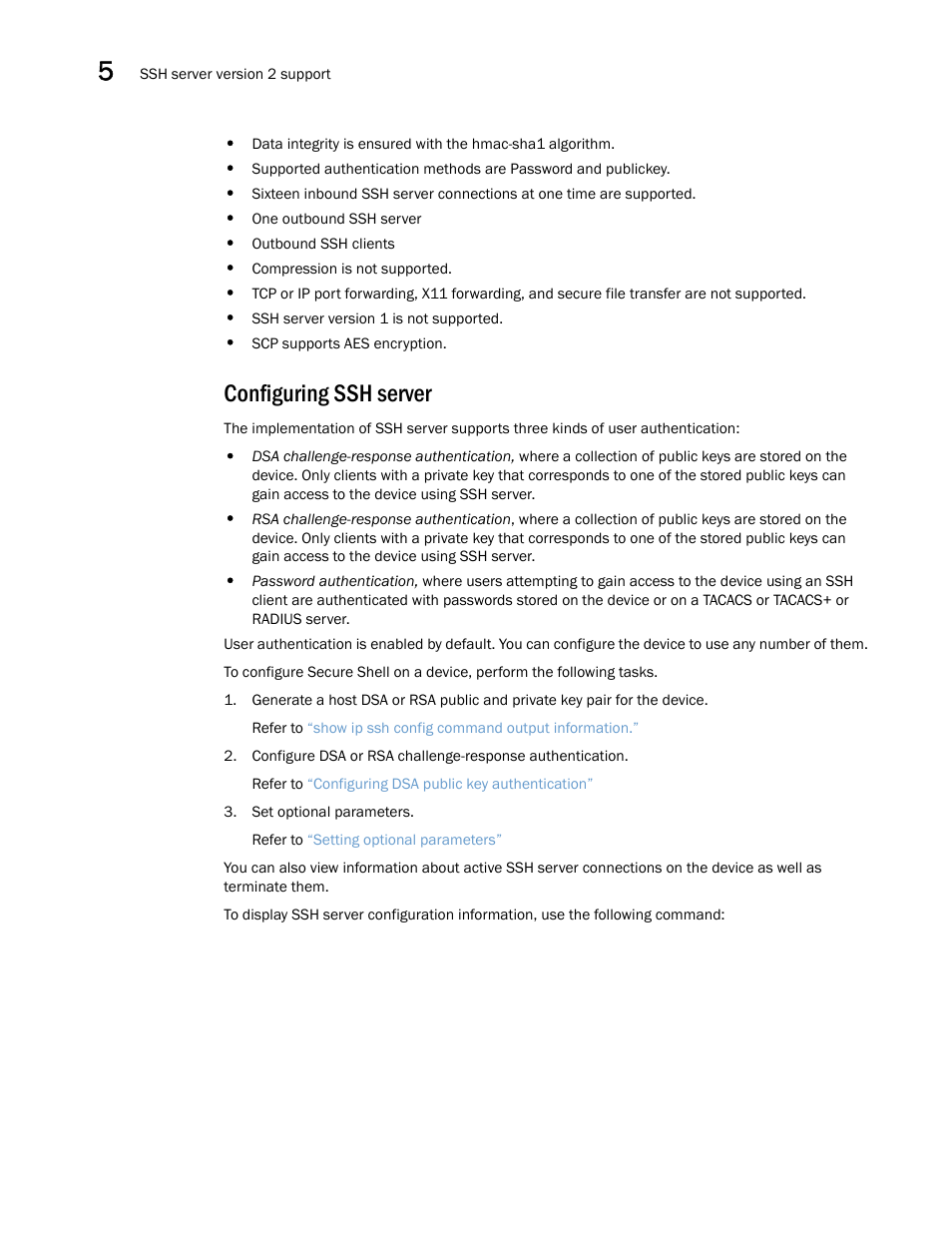 Configuring ssh server | Brocade Multi-Service IronWare Security Configuration Guide (Supporting R05.6.00) User Manual | Page 258 / 370