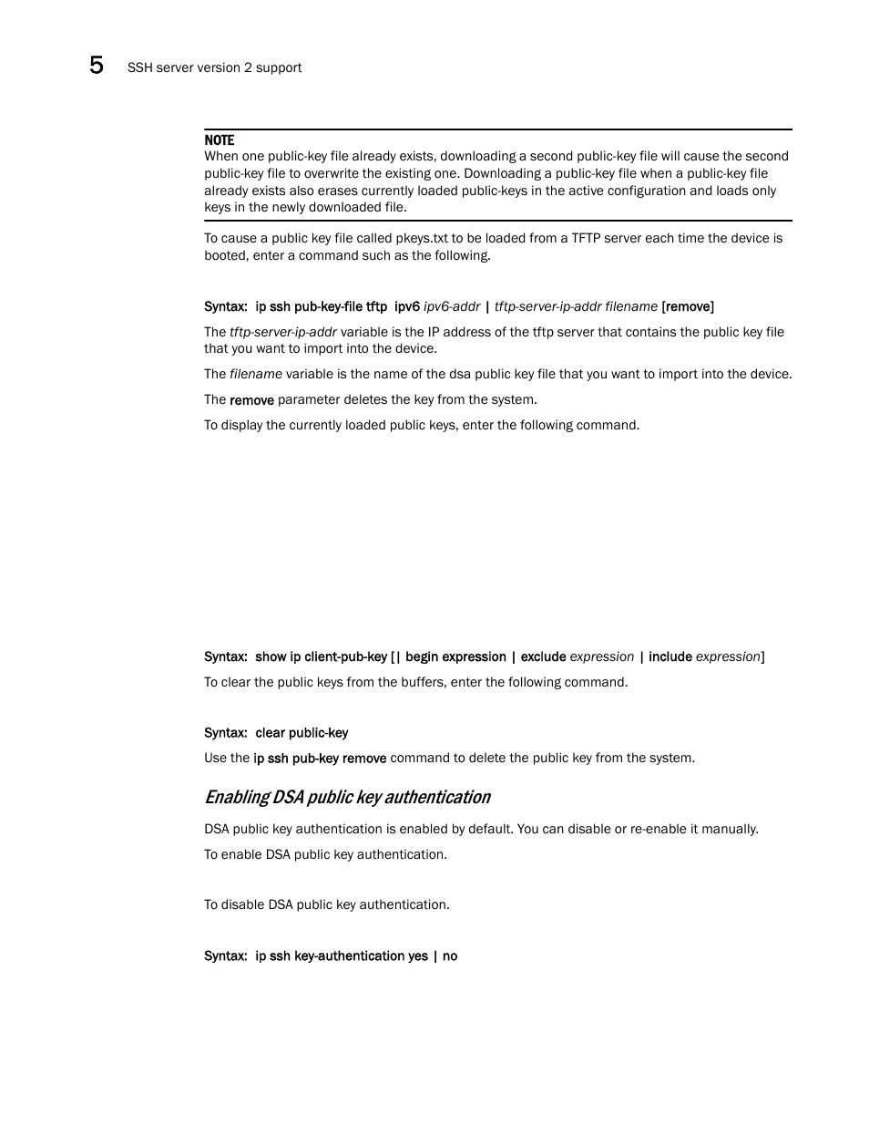 Enabling dsa public key authentication | Brocade Multi-Service IronWare Security Configuration Guide (Supporting R05.6.00) User Manual | Page 266 / 370