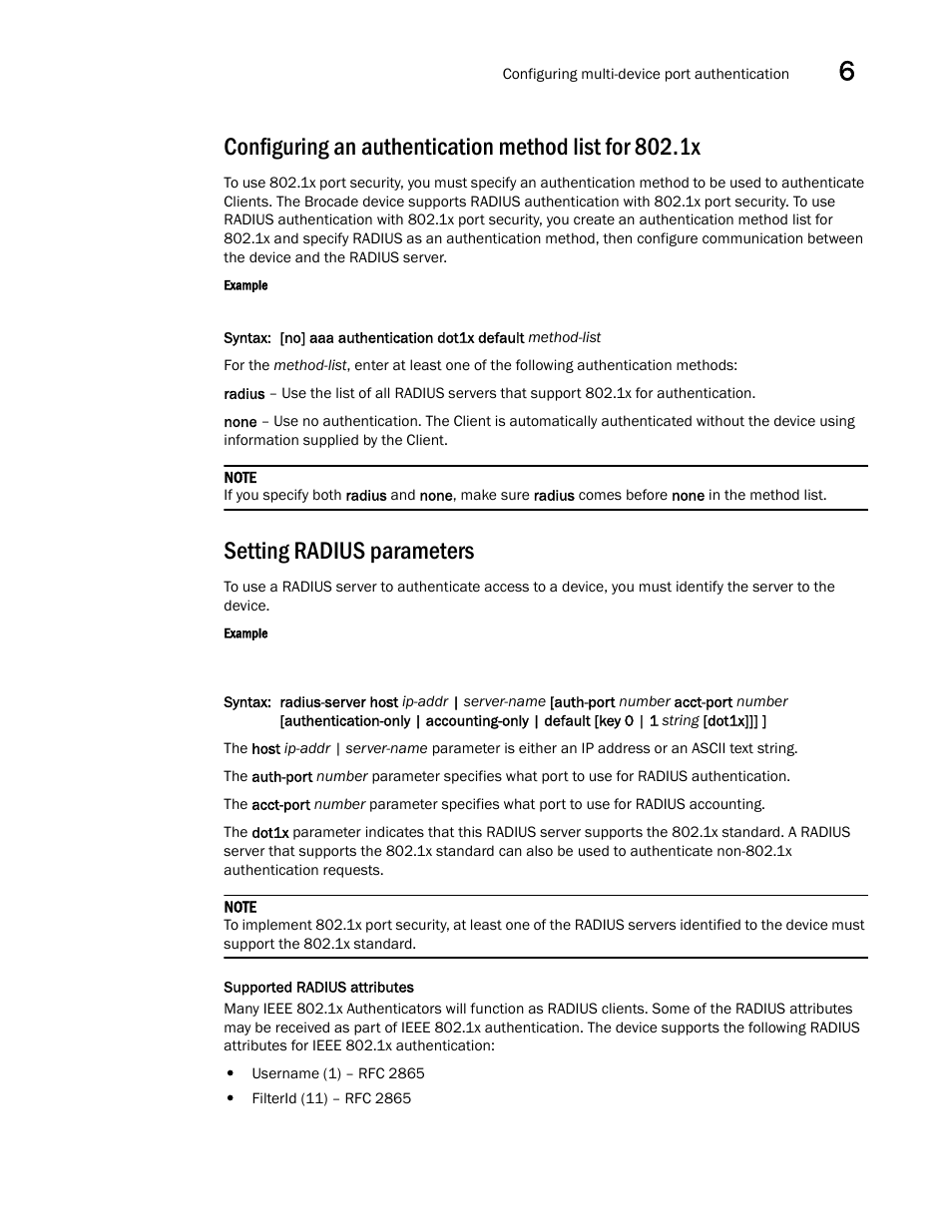 Setting radius parameters | Brocade Multi-Service IronWare Security Configuration Guide (Supporting R05.6.00) User Manual | Page 291 / 370