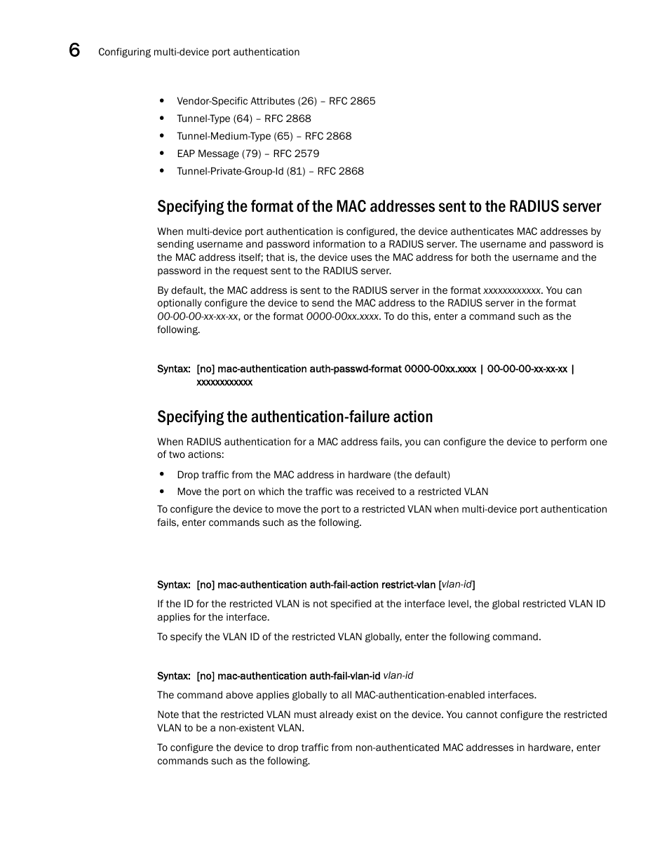 Specifying the authentication-failure action | Brocade Multi-Service IronWare Security Configuration Guide (Supporting R05.6.00) User Manual | Page 292 / 370