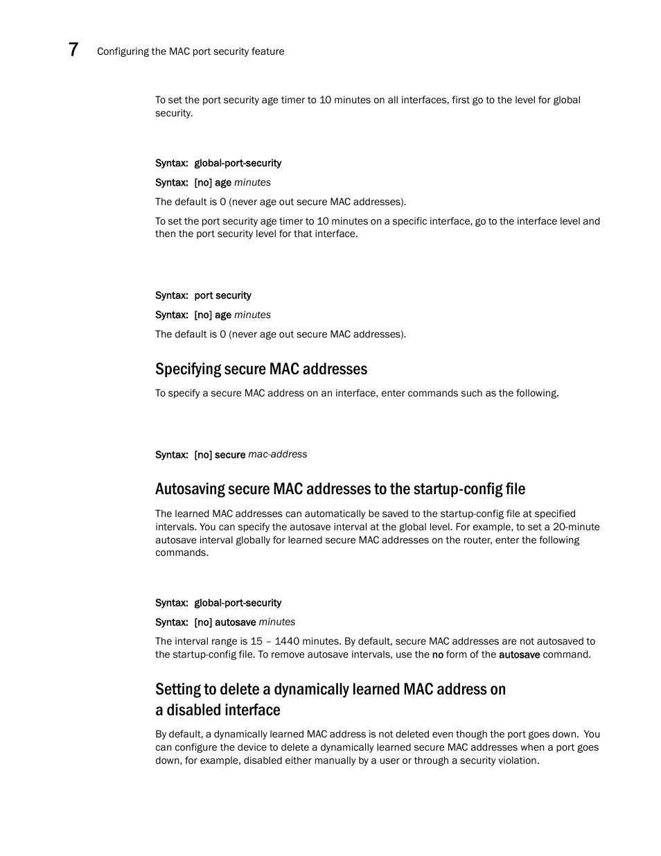 Specifying secure mac addresses | Brocade Multi-Service IronWare Security Configuration Guide (Supporting R05.6.00) User Manual | Page 306 / 370