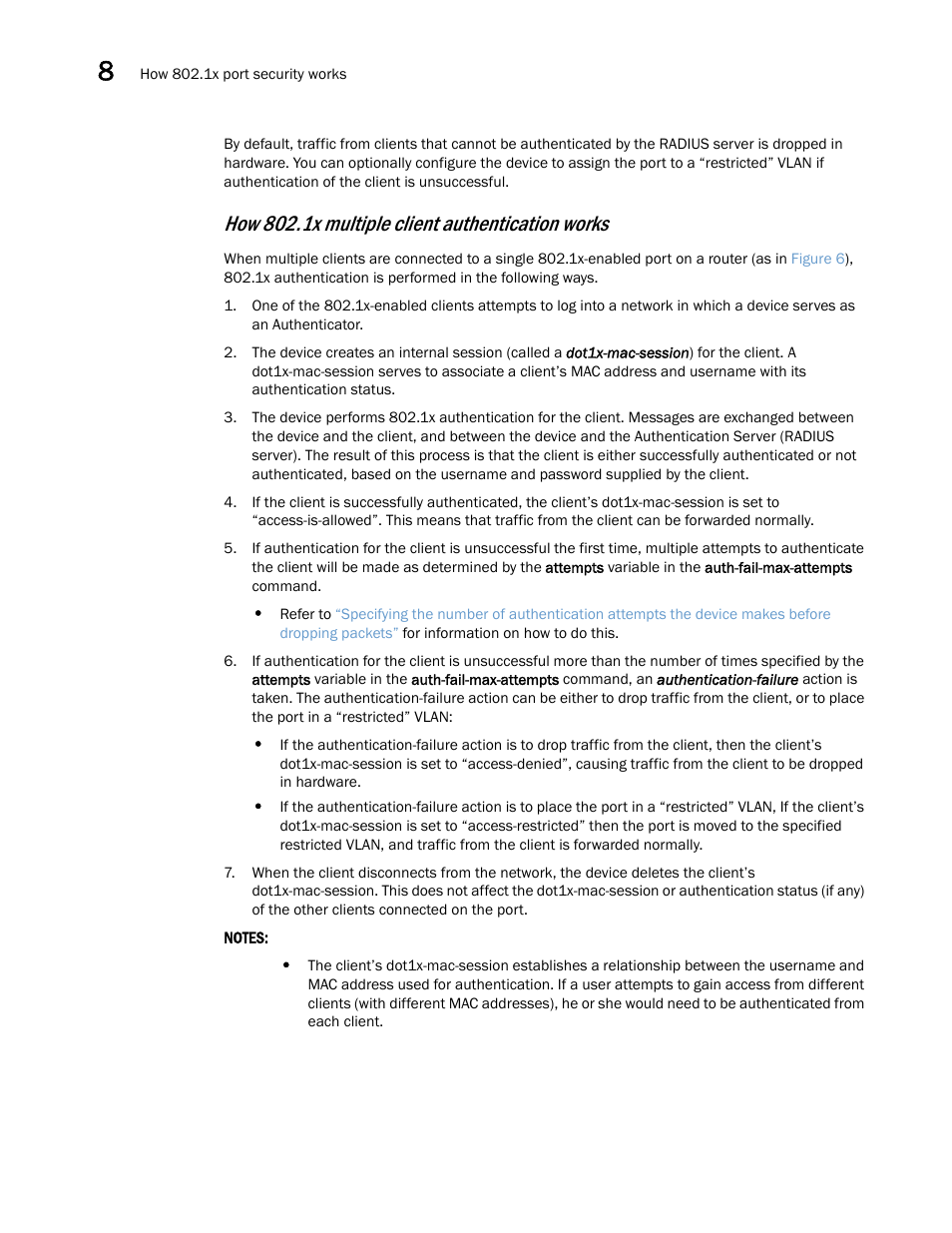 How 802.1x multiple client authentication works | Brocade Multi-Service IronWare Security Configuration Guide (Supporting R05.6.00) User Manual | Page 320 / 370