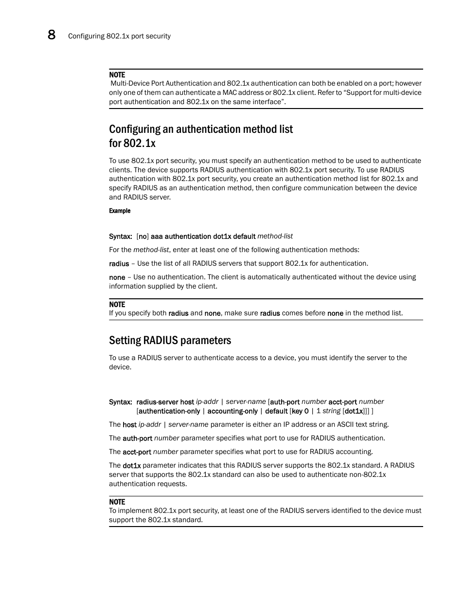 Setting radius parameters | Brocade Multi-Service IronWare Security Configuration Guide (Supporting R05.6.00) User Manual | Page 322 / 370