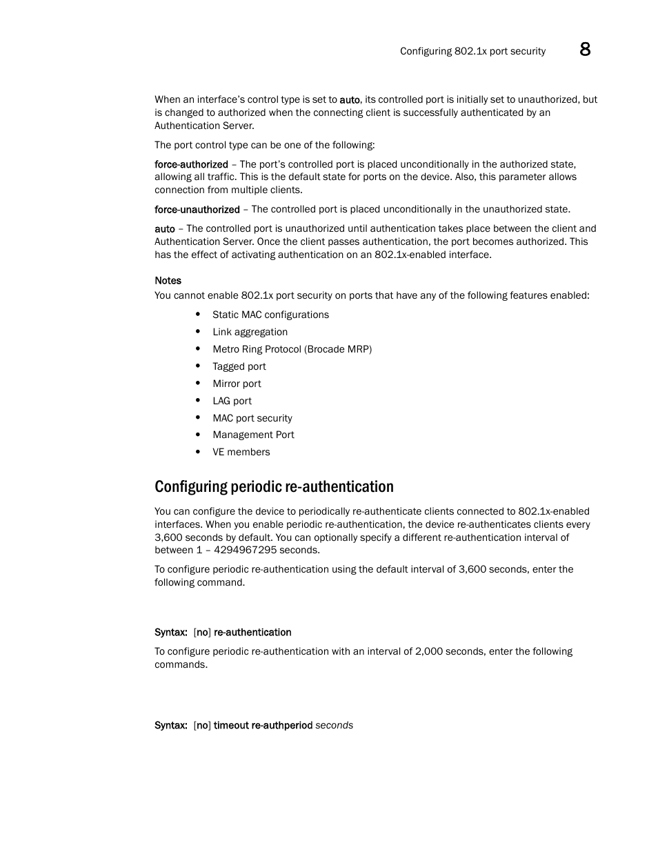 Configuring periodic re-authentication | Brocade Multi-Service IronWare Security Configuration Guide (Supporting R05.6.00) User Manual | Page 329 / 370