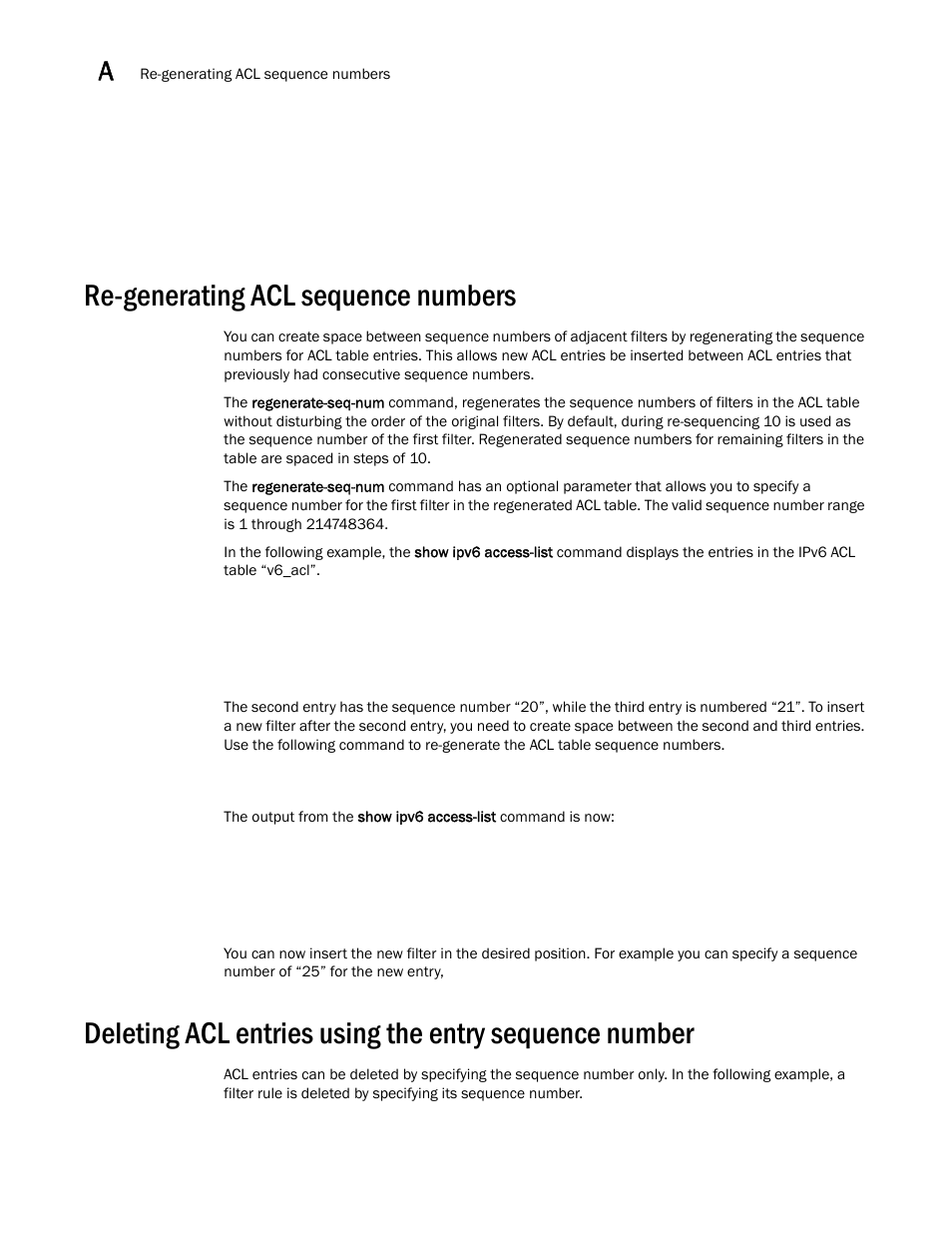 Re-generating acl sequence numbers | Brocade Multi-Service IronWare Security Configuration Guide (Supporting R05.6.00) User Manual | Page 368 / 370