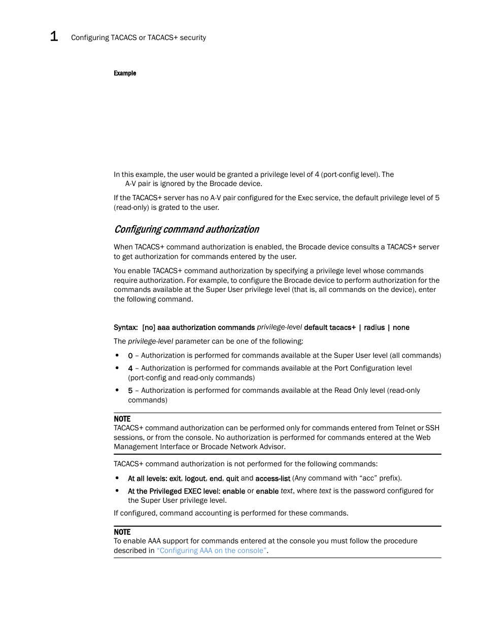 Configuring command authorization | Brocade Multi-Service IronWare Security Configuration Guide (Supporting R05.6.00) User Manual | Page 60 / 370