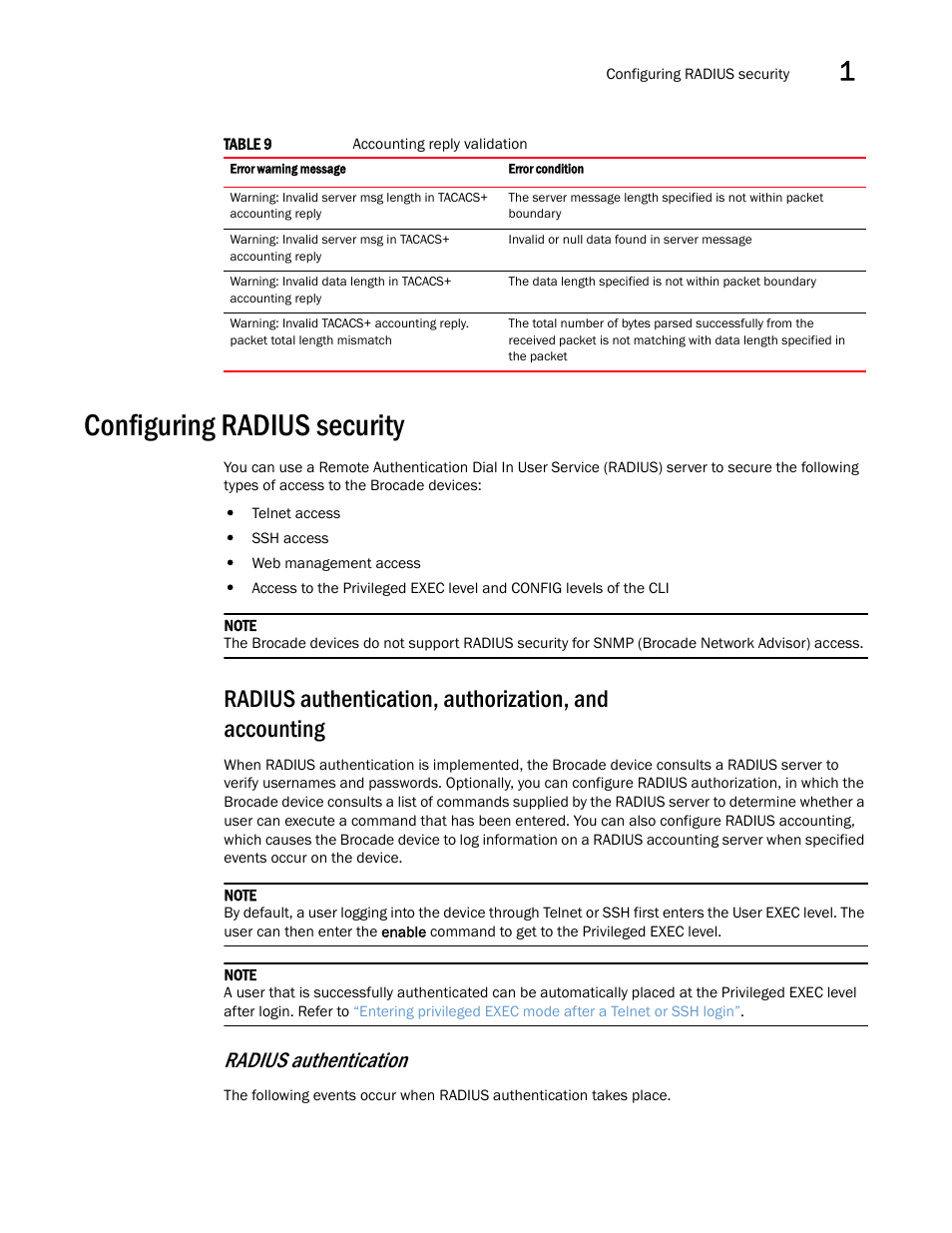 Configuring radius security, Radius authentication | Brocade Multi-Service IronWare Security Configuration Guide (Supporting R05.6.00) User Manual | Page 67 / 370